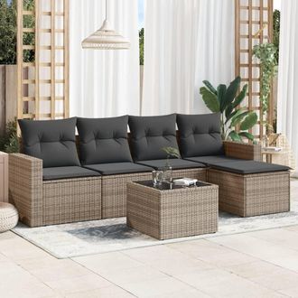 vidaXL Vidaxl - Set De Muebles De Jard&iacute;n 6 Pzas Y Cojines Rat&aacute;n Sint&eacute;tico Gris