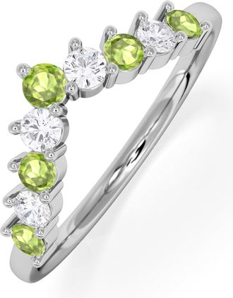 The Diamond Store Peridot and Lab Diamond Wishbone Ring in 9K White Gold