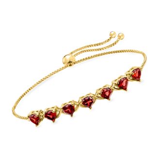 Ross-Simons Garnet Heart Bolo Bracelet in 18kt Gold Over Sterling