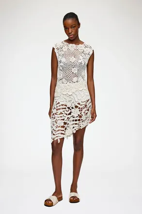 Ganni White Knit Top in Cotton Crochet - Size XL Organic