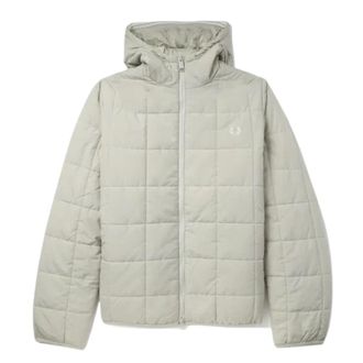 Fred Perry Mens Grid Detail Insulated Light Oyster White Jacket - Beige - Size X-Large