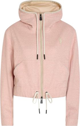Moncler Logo-appliqu&eacute;d Hooded Linen-blend Sweatshirt - Light Pink - XS (UK 8 / XS)