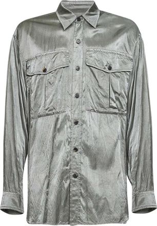 Dries Van Noten Viscose en Katoenen Overhemd Met Borstzakken - Heren - Casual Overhemden - Groen - M - Katoen - Overhemden