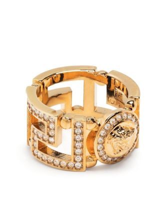 Versace Medusa Greca crystal-embellished ring - Gold