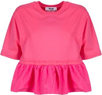 Msgm Rouche Taffeta Top in Fuchsia - Dames - T-shirts - Roze - L - Katoen - Tops