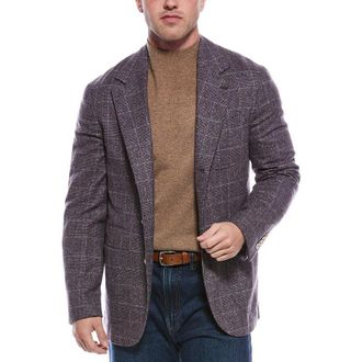Brunello Cucinelli Mens Iris Wool Silk Blend Checked Blazer, Size 52
