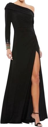 Mac Duggal Womens Beaded Cuff Off Shoulder Gown In Black