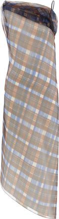Ferragamo organza plaid-check midi dress - women - Polyester - 42 - Brown