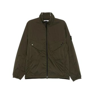 Stone Island Jassen, Heren, Groen, M, Leer, Gepolsterde jas met opstaande kraag