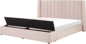 Beliani EU Super King Size Waterbed Pastel Pink Velvet 6ft with Mattress High Headrest with Storage Bench NOYERS