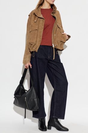 AllSaints Clay Suede Suede Jacket With Collar, Womens, Brown