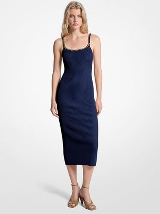 Michael Kors Chain Ribbed Stretch Knit Midi Dress