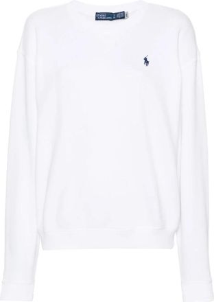 Polo Ralph Lauren Witte Trui met Exclusieve Pony Borduring - Dames - Ronde hals truien - Wit - XS - Katoen - Truien & Vesten