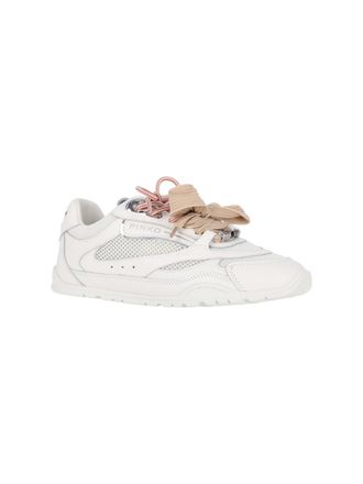 Pinko Leather and Mesh Low-Top Sneaker - White
