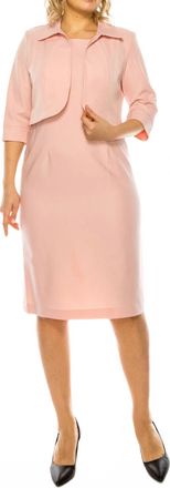 Maya Brooke 3/4 Sleeve Jacket Dress 2 Piece Set In Blush