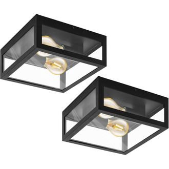 Loops 2 PACK Wall Flush Ceiling Light Colour Black Shade Clear Glass Bulb E27 2x40W