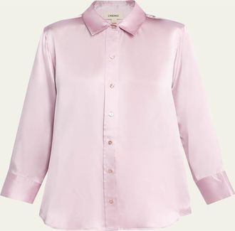 L'agence Dani Silk Satin 3/4-Sleeve Button-Down Blouse