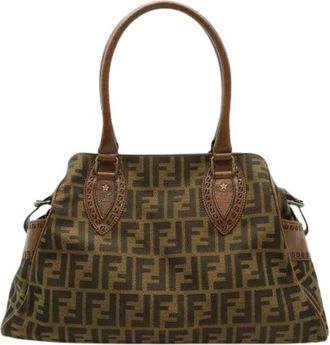 Fendi Pre-owned Zucca Etnico Nylon Jacquard Leather Tote Bag - Dames - Vintage Handtas - Bruin - ONE Size - Nylon - Vintage