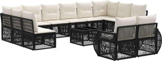 vidaXL Conjunto De Sof&aacute;s De Jard&iacute;n 13 Uds. Negro Y Blanco Crema Vidaxl