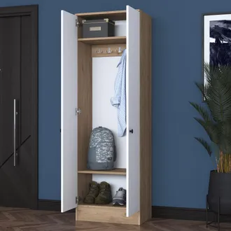 Dmora Mobile Da Ingresso Tursi, 2 Ripiani, Appendiabiti, 2 Ante, 60x38x183h Cm Bianco