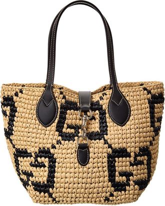 Gucci Dnu Pack Gucci Woven Small Leather-Trim Tote