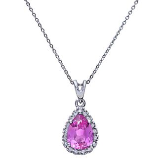 Diamant L'&eacute;ternel Womens 9ct White Gold Diamond Pendant with Teardrop Shaped Pink Sapphire Stone Chain of 46cm - One Size