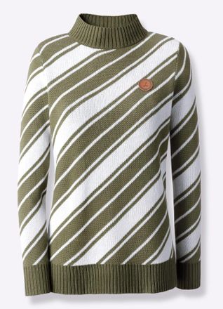 Casual Looks Stehkragenpullover CASUAL LOOKS Stehkragen-Pullover, Damen, Gr. 36, gr&uuml;n (oliv, ecru, geringelt), 50% Baumwolle, 50% Polyacryl, gemustert, gestreift, 