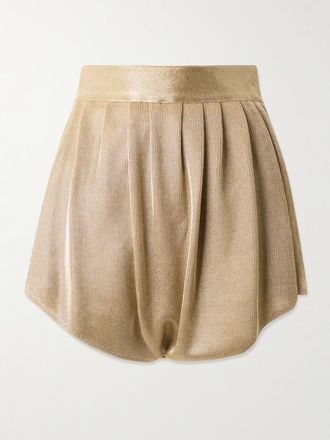 Alaia Shorts In Maglia Metallizzata A Pieghe - Oro