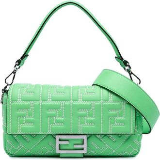 Fendi Pre-owned Handbags, female, Green, Size: ONE SIZE Pre-owned Leather Shoulder Bag with Adjustable Strap and Metallic Closure