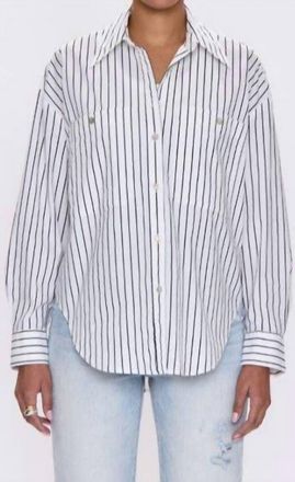 Pistola Denim Samantha Oversized Button Up Shirt In Noir Le Blanc Stripe