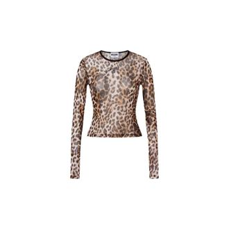 Moschino Leopard Print Mesh T-shirt - female - Moschino - Long Sleeve T-Shirts - Brown - 2XS - Tops