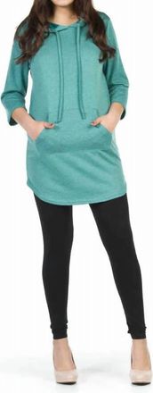 Papillon 3/4 Sleeve Hoody Dress With Kangaroo Pockets In Green