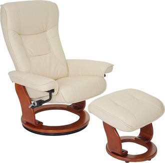 Hhg Mca Sill&oacute;n Reclinable Hamilton, Taburete Sill&oacute;n Tv, Cuero Aut&eacute;ntico 130 Kg De Capacidad De Carga, Crema, Color Miel