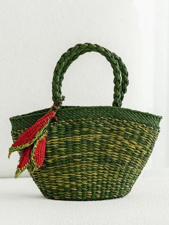 Amor y Mezcal straw tote bag - Groen