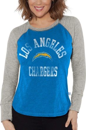 G-III 4Her by Carl Banks Womens G-III 4Her by Carl Banks Powder Blue/Heather Gray Los Angeles Chargers Waffle Knit Raglan Long Sleeve T-Shirt at Nordstrom, Size X-Large
