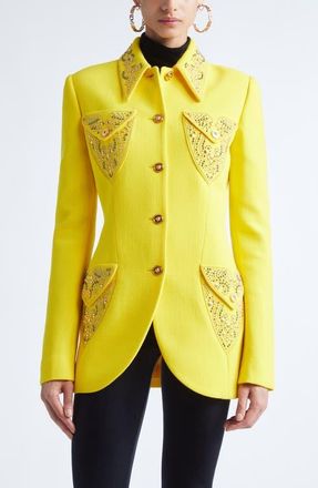 Versace Tailored Wool Crepe Jacket in Daffodil at Nordstrom, Size 6 Us