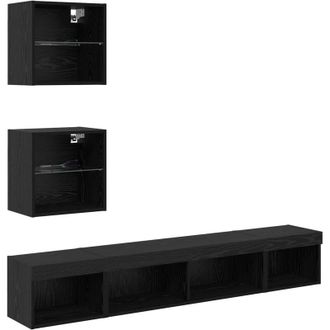 vidaXL TV Wall Units with LED with LED 5 pcs Black Oak Engineered Wood vidaXL