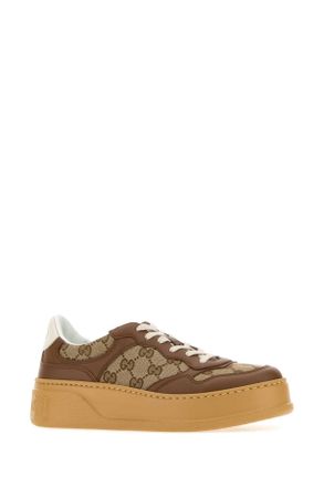 Gucci Womens Gg Fabric And Leather Sneakers 2866 Calf Skin