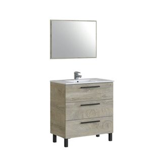 Dmora Armario Bajo Encimera Palmdale, Mueble De Ba&ntilde;o, Armario Con 3 Cajones Y Espejo, Lavabo No Incluido, Cm 80x45h86, Roble, Con Embalaje Reforzado - Dmora