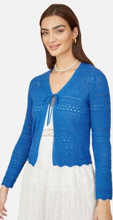 Yumi Crochet Tie Front Cardigan in Blue at Nordstrom, Size X-Large