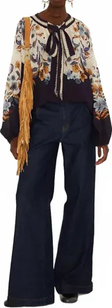 Farm Rio Golden Nature Blouse In Navy