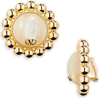 Valentino Garavani Pas Plus VLOGO Faux Pearl Clip-On Earrings in Gold/Cream at Nordstrom