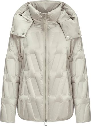 Cesare Gaspari Chevron Quilted Hooded Cropped Jacket - Dames - Gewatteerde jassen - Beige - 2XL - Polyester - Jassen