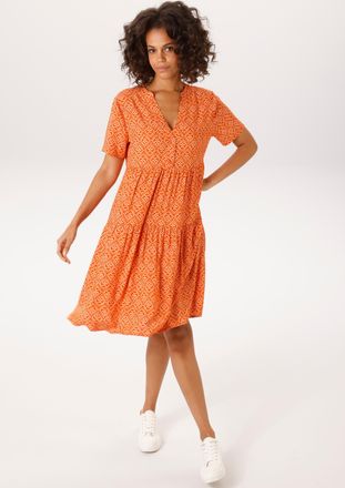Aniston Sommerkleid ANISTON CASUAL, Damen, Gr. 48, N-Gr, orange (orange, apricot, wei&szlig;), Web, Obermaterial: 100% Viskose, bedruckt, gemustert, figurumspielend