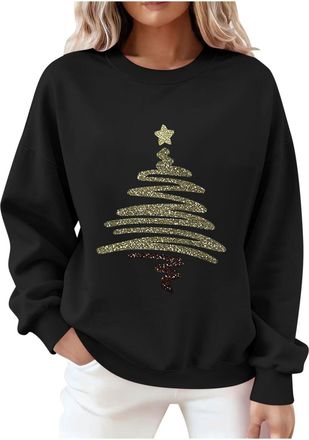 Generic Sweatshirt for Women UK 2025 Fashion Christmas Pullover Tops Fall Winter Long Sleeve Crewneck Fleece Blouse Dressy Casual Xmas Tree Santa Print Jumper