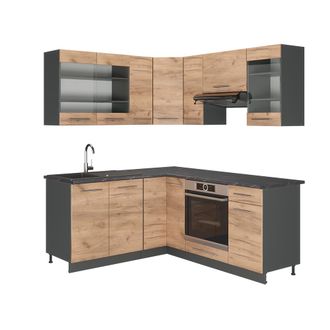 Vicco Cocina Esquinera Fame-line, Oro Power Roble/antracita, 160 X 60 Cm Sin Encimera