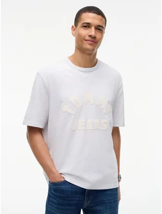 Tommy Hilfiger Mens Tommy Jeans Distressed Logo T-Shirt - Ice Grey Heather - XXL