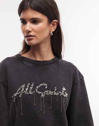 AllSaints felpa nera con logo decorato Pippa-Nero