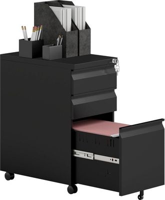Vinsetto Steel File Cabinet with Lock and Wheels for Home Office, Black - Vinsetto