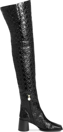 Marine Serre 65mm monogram-embossed leather boots - women - Leather/Leather/Leather - 38 - Black